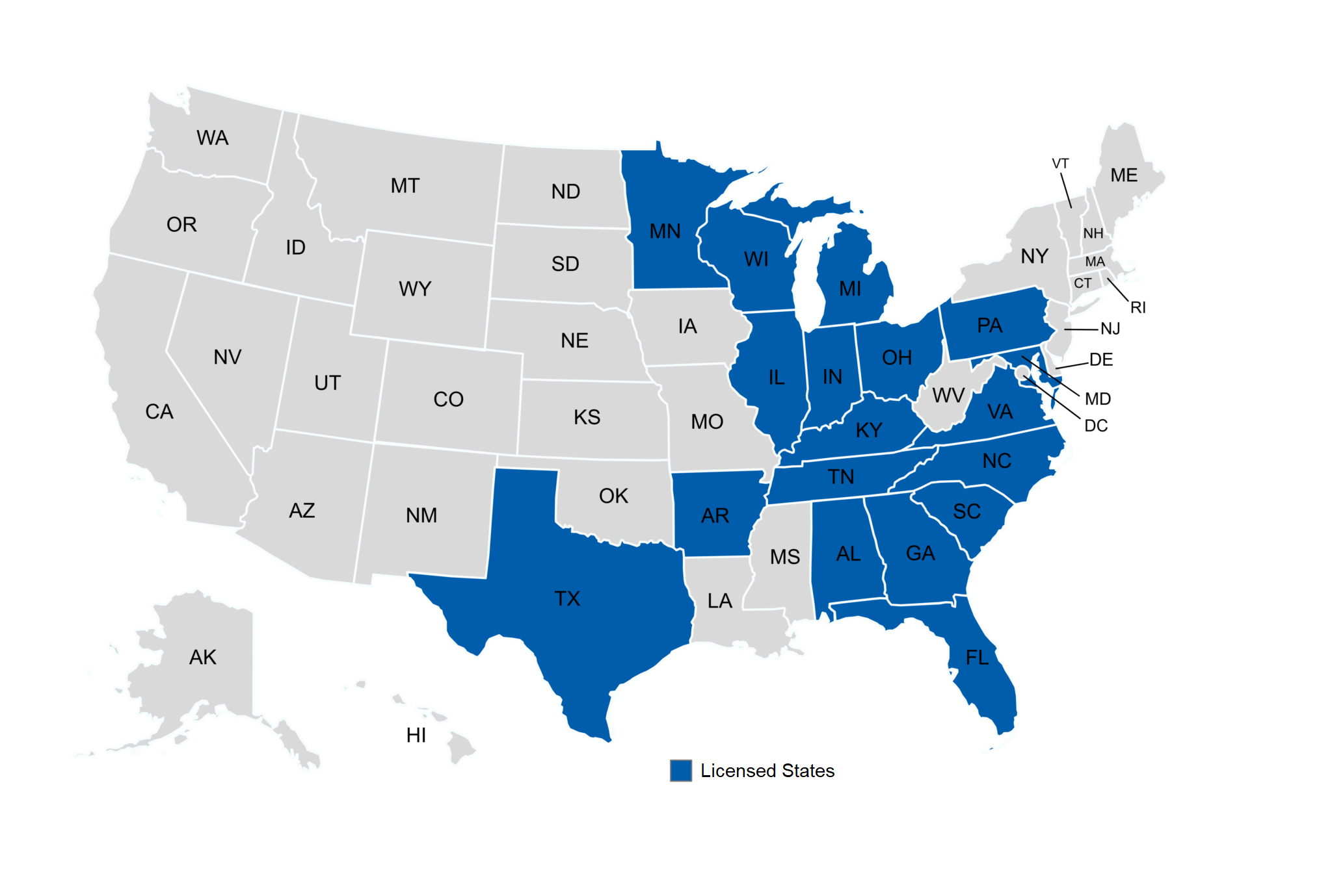 map of states we're licensed in